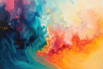 a painting with a colorful swirl on it, gentle cascade of colors spills from the artist's brush