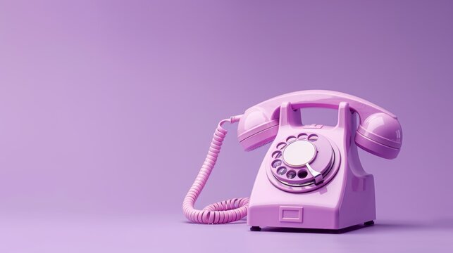 Old-fashioned pastel phone, handset beside, against a purple pink gradient, isolated with crisp studio lighting, raw and nostalgic
