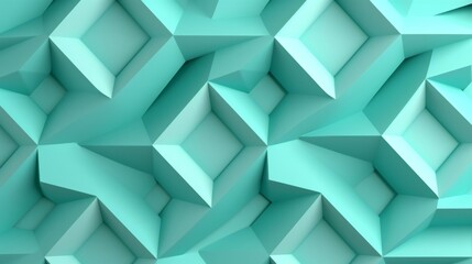 A  pattern of overlapping, three-dimensional mint green shapes creates a dynamic, textured background