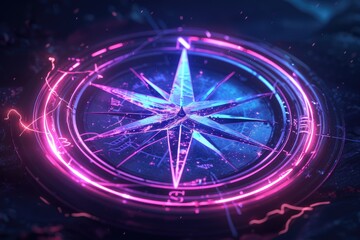 a pink and blue compass on a black background, Abstract digital composition with flowing lines