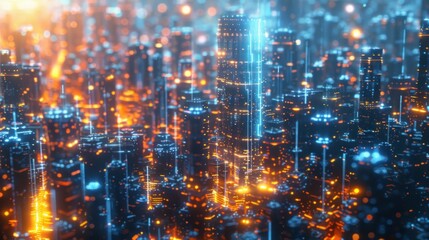 Naklejka premium Futuristic Cityscape with Neon Lights