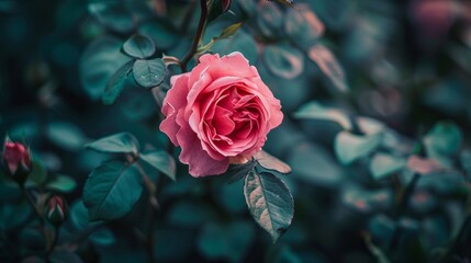 A pink rose in full bloom, showcasing its delicate petals and vibrant color, evoking feelings of beauty, romance, and grace. 