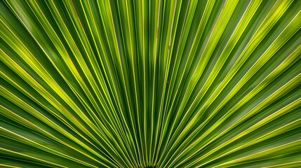 Obraz premium A radiant pattern of a green palm leaf, showcasing its natural symmetry and vibrant coloration, creating an aesthetic and tropical visual appeal.
