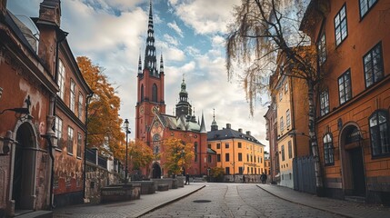Fototapeta premium Riddarholm Church (Riddarholmskyrkan) in Stockholm, Sweden, is a historic landmark known for its stunning Gothic architecture and royal tombs.