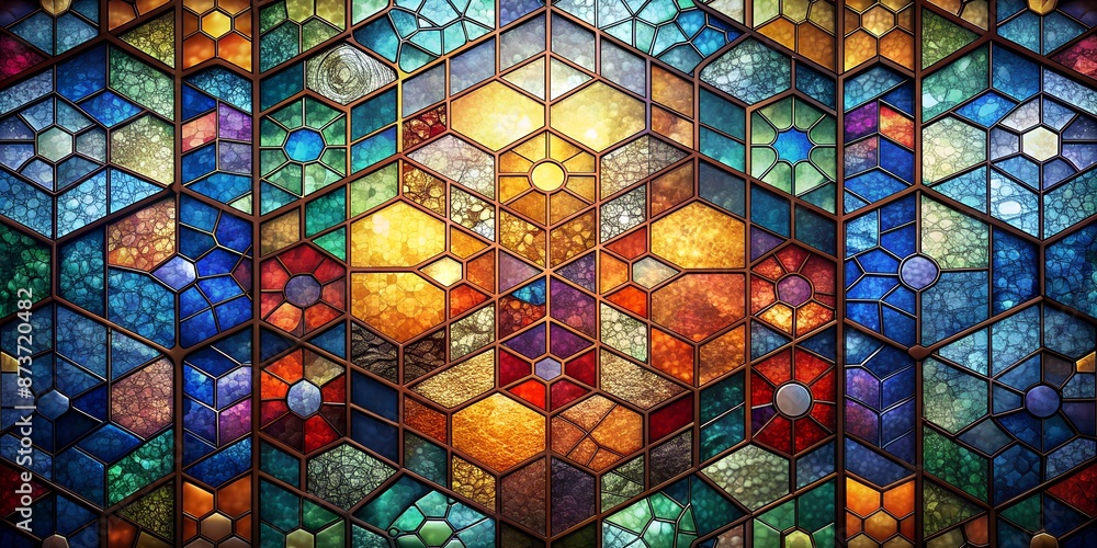 Poster generative ai transforms multicolored stained glass with irregular patterns