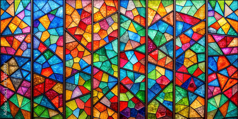 Poster generative ai transforms multicolored stained glass with irregular patterns