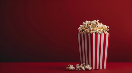 Popcorn in the red and white box on dark red background