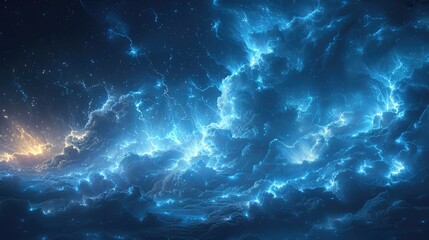Brilliant Lightning Bolt in Tempestuous Night Sky: Electric Blue Glow