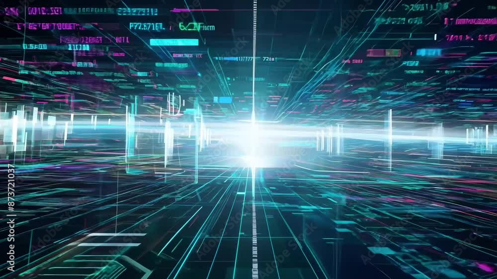 Poster abstract digital world with glowing lines and data