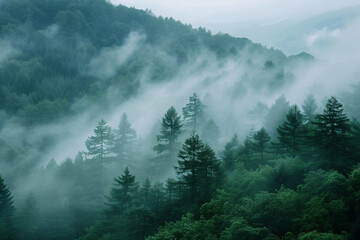 landscape mist in forest and moutain