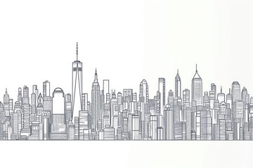 a drawing of a city skyline with skyscrapers, Minimalist line art illustrations of cityscapes or buildings