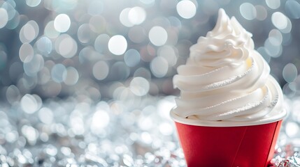 Snow cream in the red box on silver background