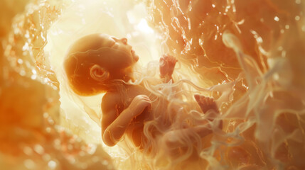 Fetus in womb illuminated illustration
