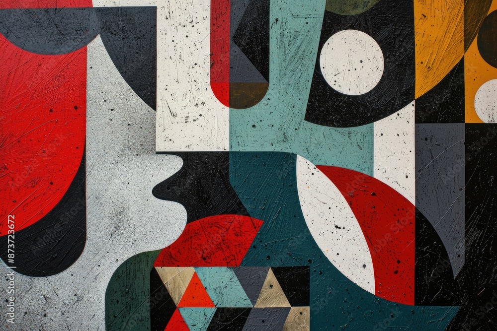 Poster a colorful object is in a window with a blue background, playful and abstract compositions with a se