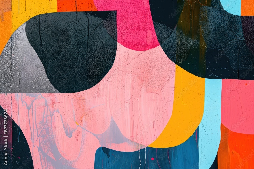 Poster a colorful object is in a window with a blue background, playful and abstract compositions with a se