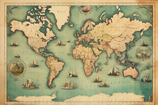 a map of the world with all the countries, Vintage map with old-world illustrations - Powered by Adobe