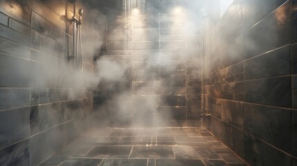 Steamy bathroom with a cold shower turned all the way to the left.