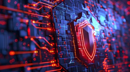 Fototapeta premium Firewall Protection shield, firewall protecting a network from malicious software and cyber attacks. 