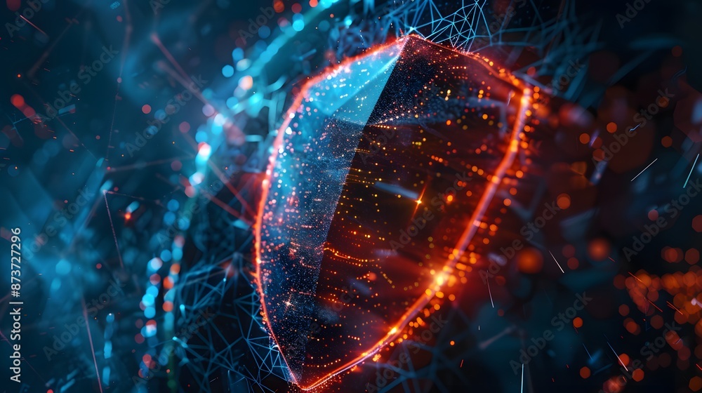 Poster firewall protection shield, firewall protecting a network from malicious software and cyber attacks.