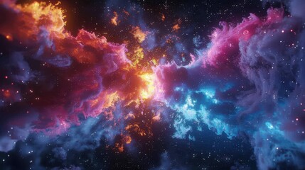 Fototapeta premium A colorful space with a bright orange and blue star