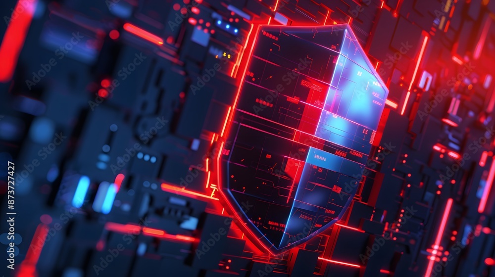 Poster firewall protection shield, firewall protecting a network from malicious software and cyber attacks.