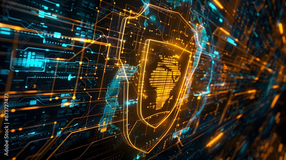 Aufkleber firewall protection shield, firewall protecting a network from malicious software and cyber attacks.