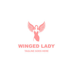 Fototapeta premium Silhouette of winged lady logo design vector on white backround