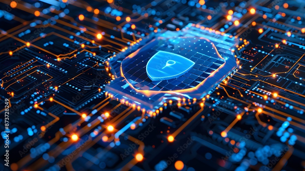 Poster firewall protection shield, firewall protecting a network from malicious software and cyber attacks.