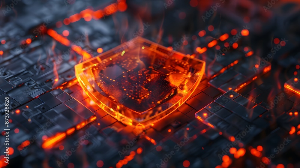 Aufkleber firewall protection shield, firewall protecting a network from malicious software and cyber attacks.