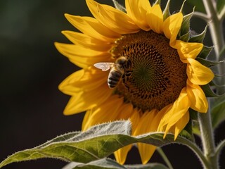 Naklejka premium bee is flying near sunflowers.