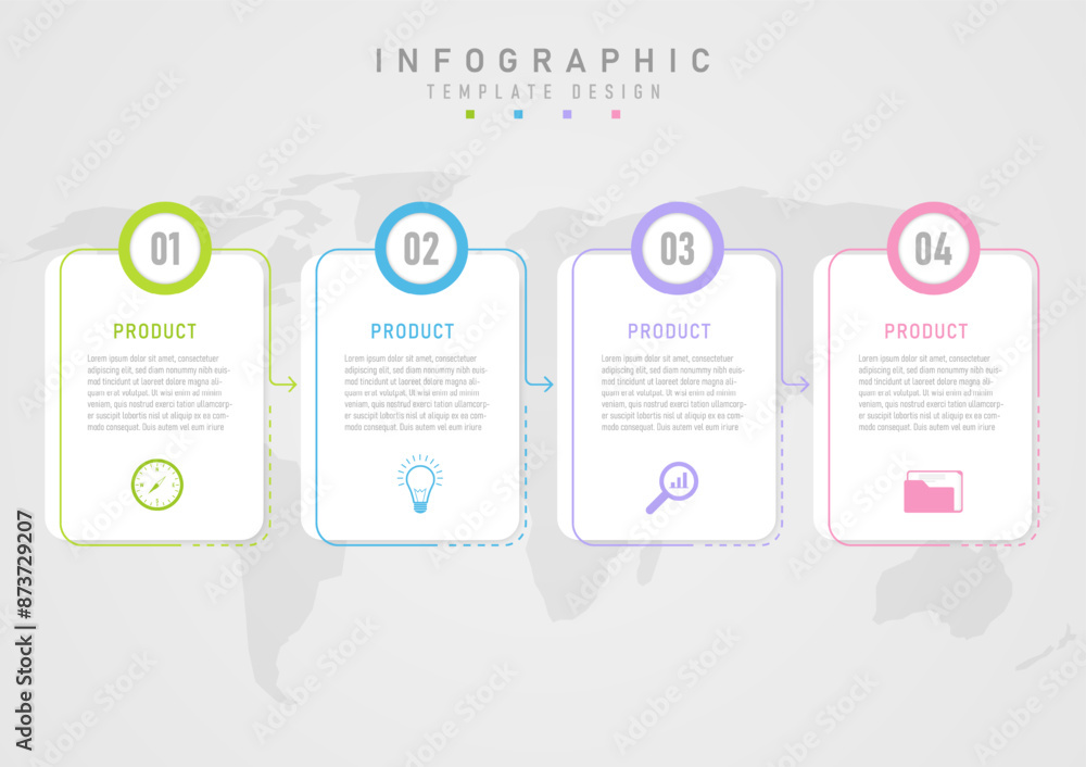 Poster infographic 4 product options simple template a white square with text in the middle and an arrow li