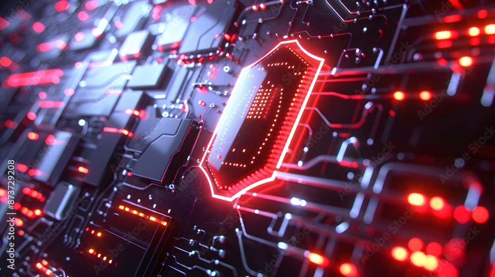 Poster firewall protection shield, firewall protecting a network from malicious software and cyber attacks.