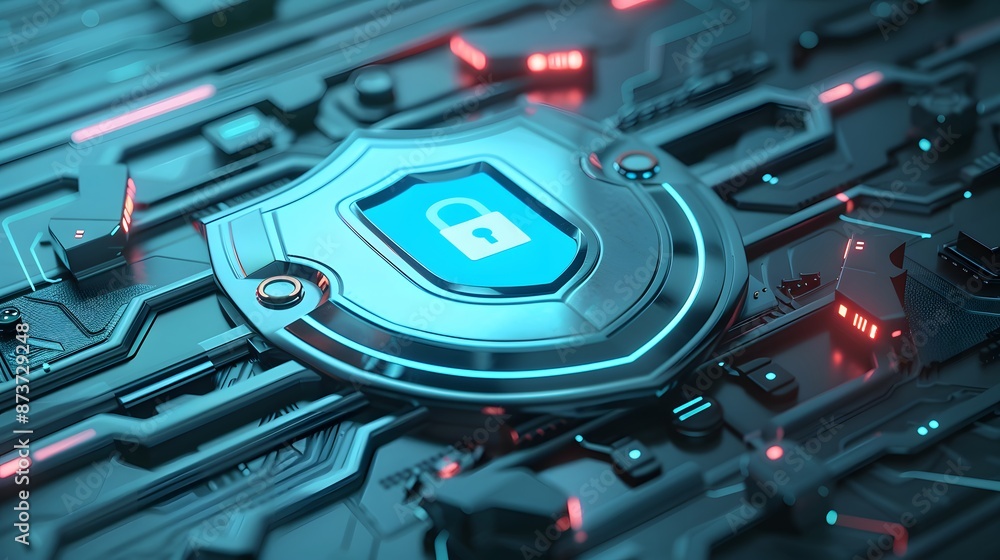 Aufkleber firewall protection shield, firewall protecting a network from malicious software and cyber attacks.