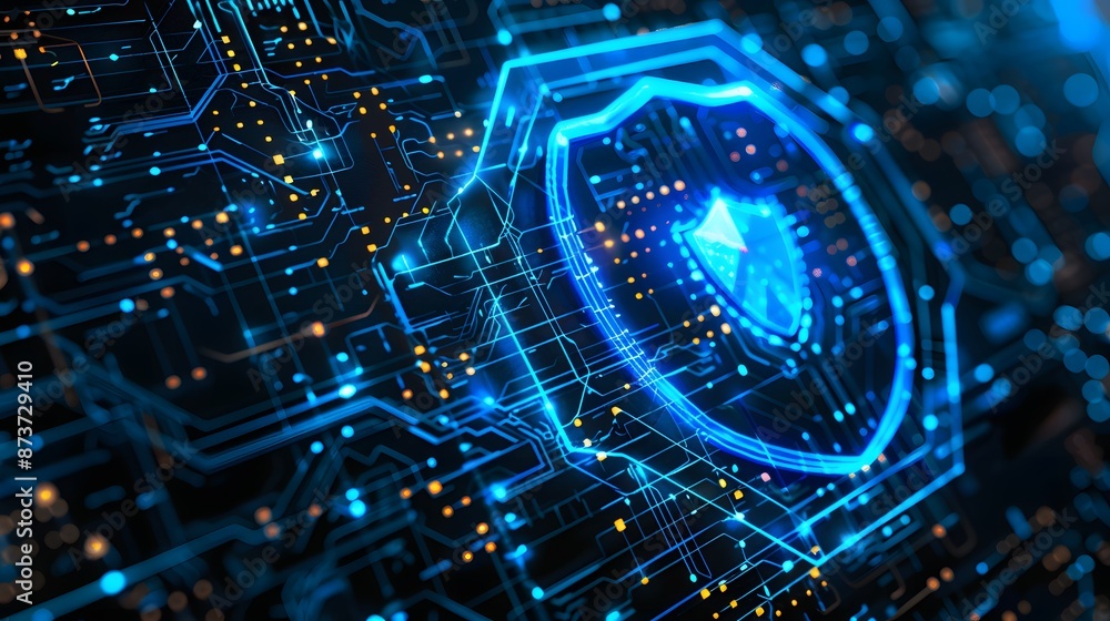 Poster firewall protection shield, firewall protecting a network from malicious software and cyber attacks.