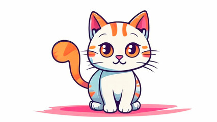 Obraz premium cute cat sits on a white background. Cute kitten in cartoon style