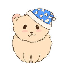 Beige bear with blue sleep cap children's illustration