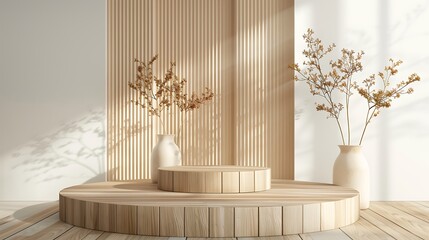 Elegant Wooden Podium Display Stand for Products with Warm Natural Texture