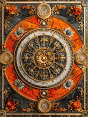 Obraz premium Baroque Classical Abstract Marble Framed Ceiling Art with Ornate Border. Luxury Lavish Decor Victorian Elements with Seamless Pattern Background Texture