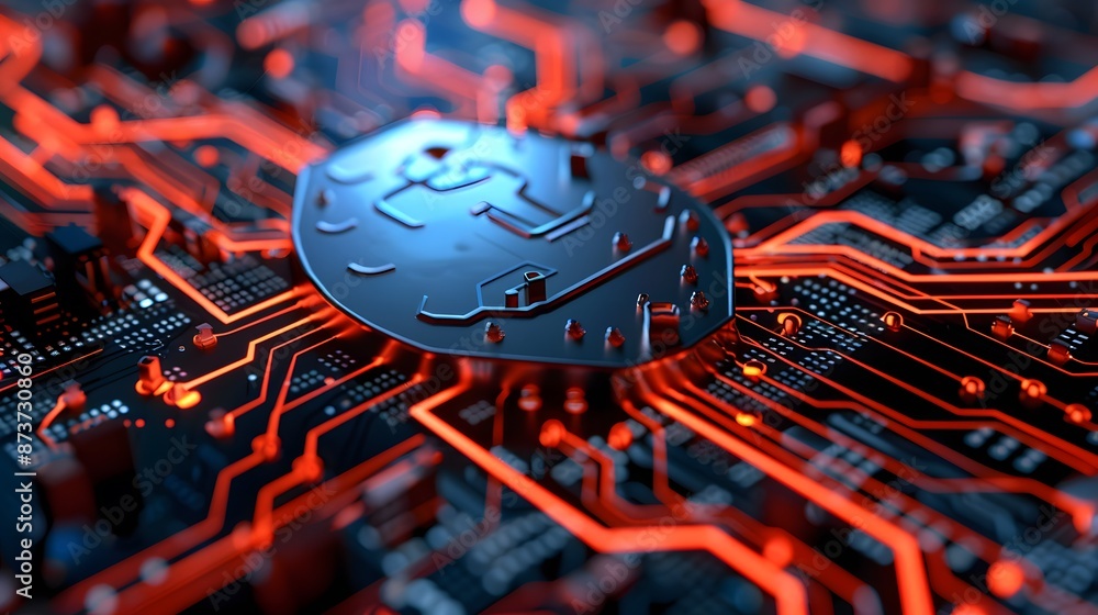 Poster firewall protection shield, firewall protecting a network from malicious software and cyber attacks.