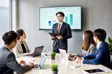 Fototapeta premium Asian IT Consultant Giving Presentation in Boardroom 