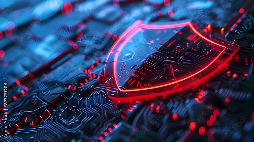 Poster firewall protection shield, firewall protecting a network from malicious software and cyber attacks.