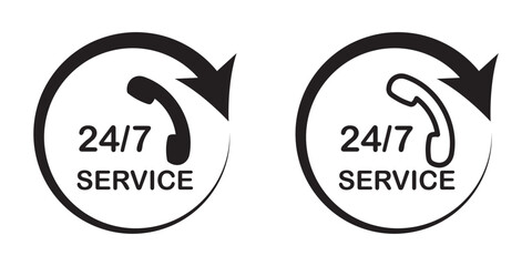 24 7 Emergency call services vector line icon, 24h call assistance vector logo symbol in black filled and outlined style. use for apps and websites UI designs style.