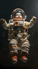 Infant Cosmonaut Floating in Outer Space with Starry Background
