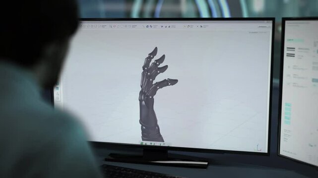 Building a high-tech prototype of the robotic hand in the engineering program. Modelling a high-tech prototype of the arm prosthetic. Creating a high-tech prototype of the futuristic cyberware