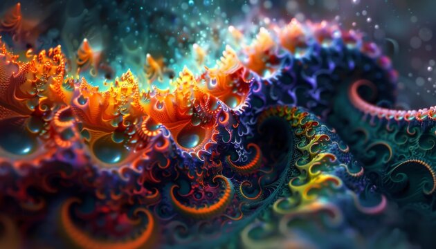 Fototapeta Colorful fractals in abstract forms Trippy LSD doodles Fractal