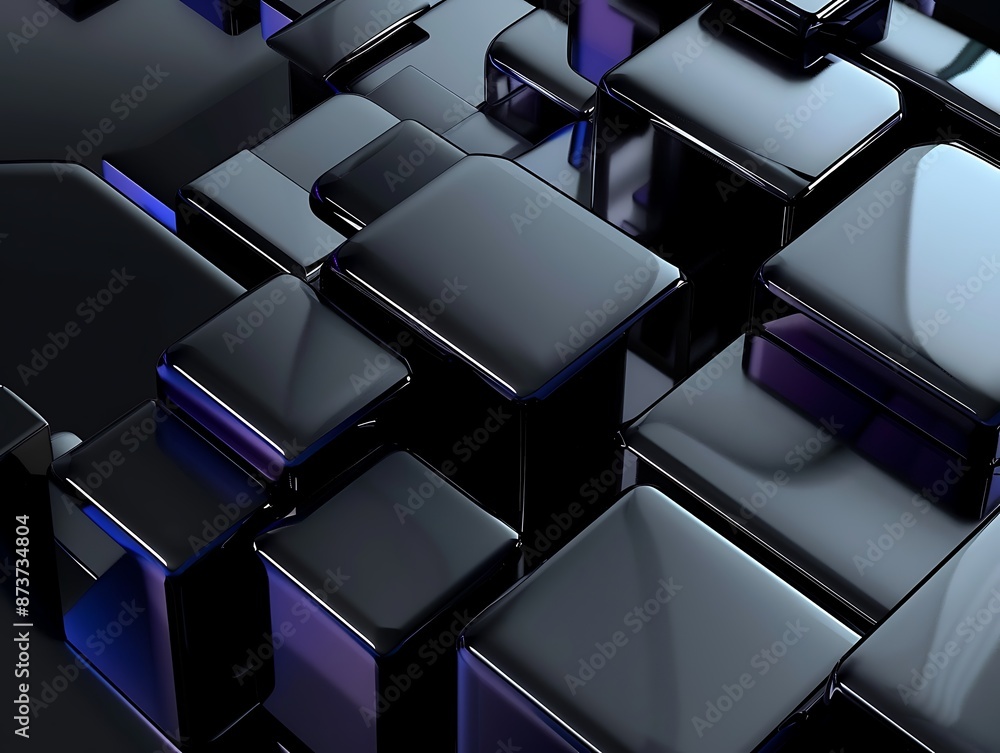 Poster abstract geometric blocks on dark background, 3d render