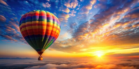 Obraz premium A colorful hot air balloon floating in the sky at sunrise , adventure, travel, freedom, journey, dream