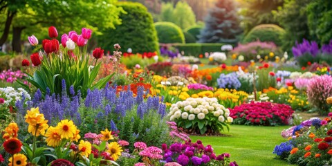 Obraz premium Vibrant flowers blooming in a colorful garden , flora, botanical, nature, summer, outdoors
