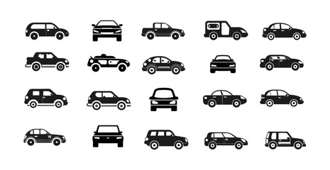 Car icon set, cars symbol illustration vector in white background. editable