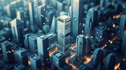 Elegant clay 3D scene of a skyscraper, symbolizing corporate growth and success, under soft lights